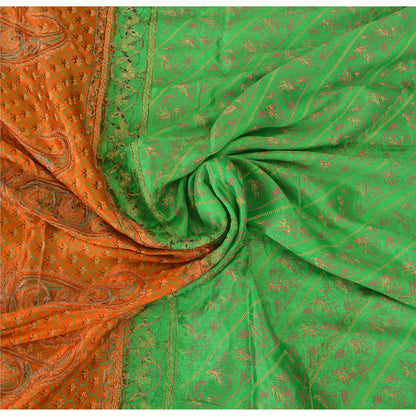 Sanskriti Vintage Green Sarees Pure Silk Hand Embroidered Sari 5ydCraft Fabric