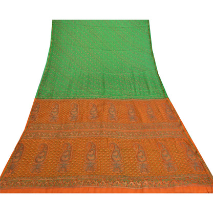 Sanskriti Vintage Green Sarees Pure Silk Hand Embroidered Sari 5ydCraft Fabric