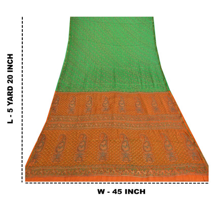 Sanskriti Vintage Green Sarees Pure Silk Hand Embroidered Sari 5ydCraft Fabric