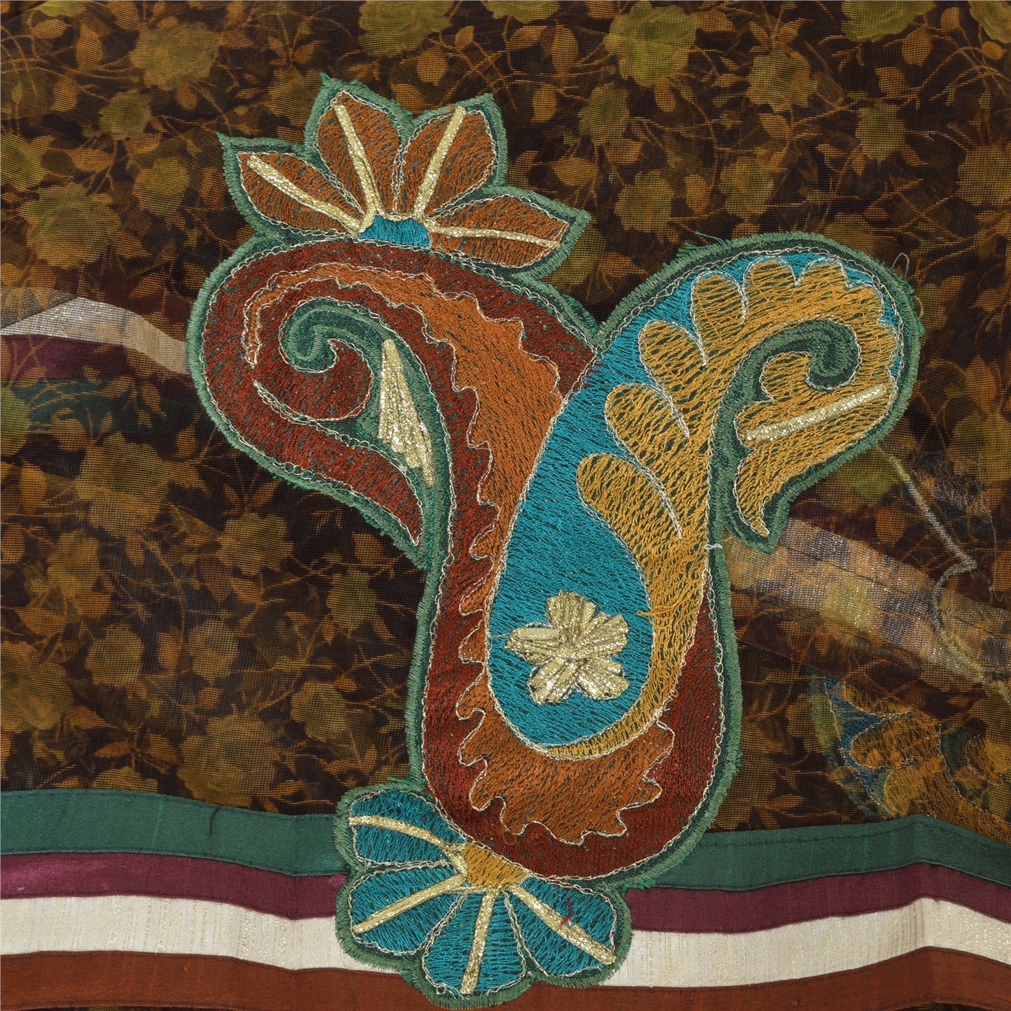 Sanskriti Vintage Black Sarees Net Mesh Embroidered Printed Premium Sari Fabric