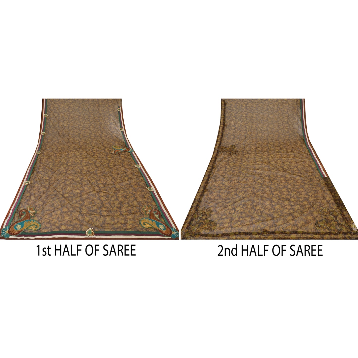 Sanskriti Vintage Black Sarees Net Mesh Embroidered Printed Premium Sari Fabric