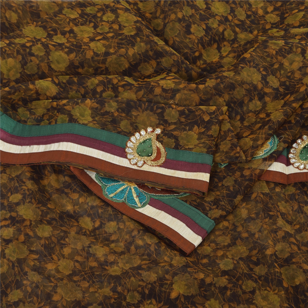 Sanskriti Vintage Black Sarees Net Mesh Embroidered Printed Premium Sari Fabric