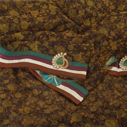 Sanskriti Vintage Black Sarees Net Mesh Embroidered Printed Premium Sari Fabric