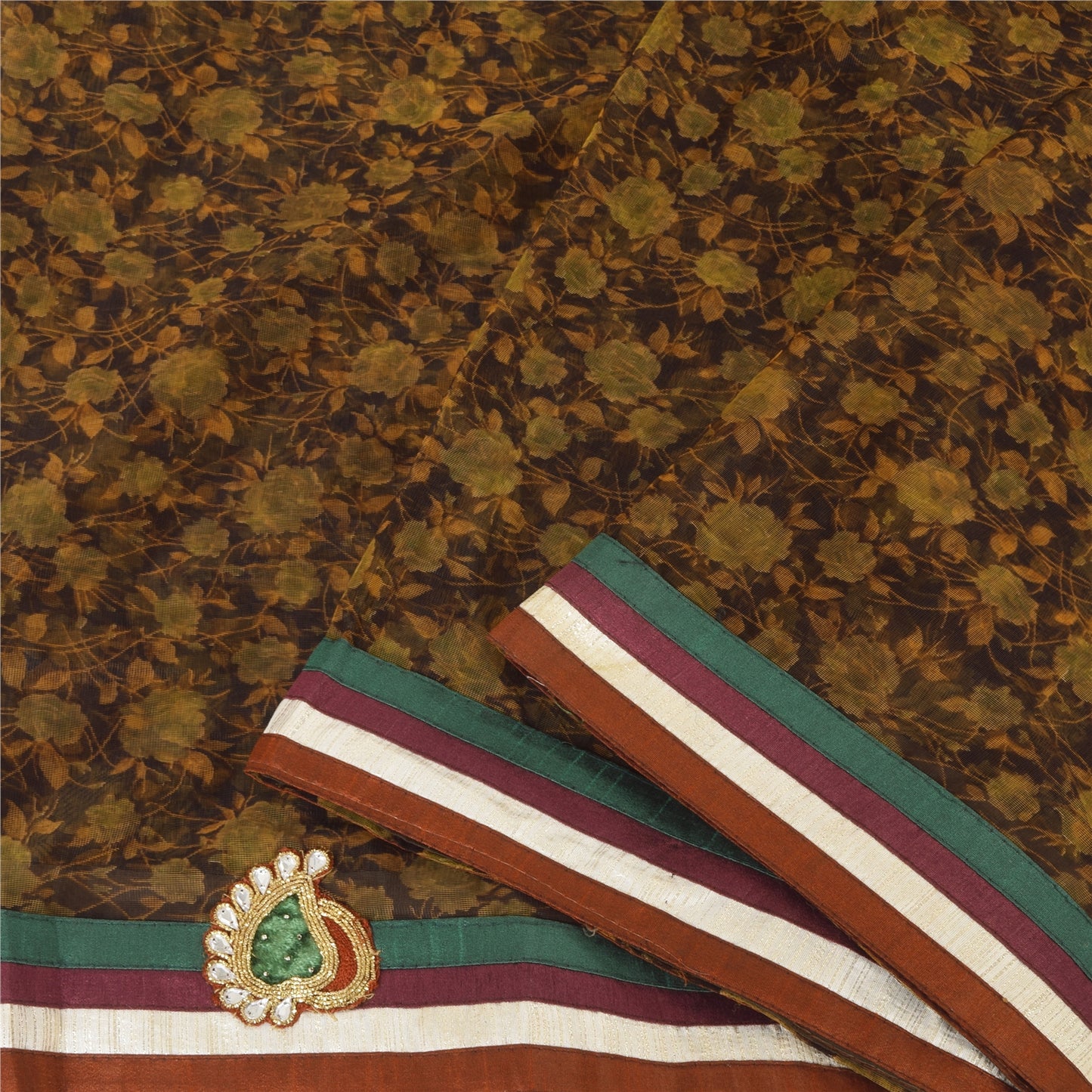 Sanskriti Vintage Black Sarees Net Mesh Embroidered Printed Premium Sari Fabric