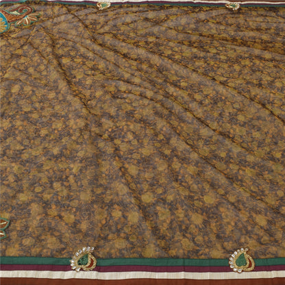 Sanskriti Vintage Black Sarees Net Mesh Embroidered Printed Premium Sari Fabric