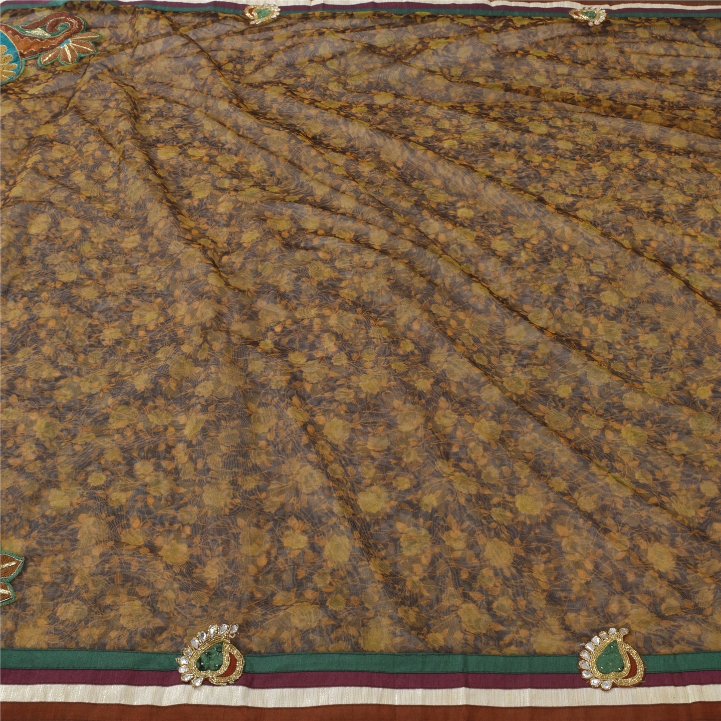 Sanskriti Vintage Black Sarees Net Mesh Embroidered Printed Premium Sari Fabric