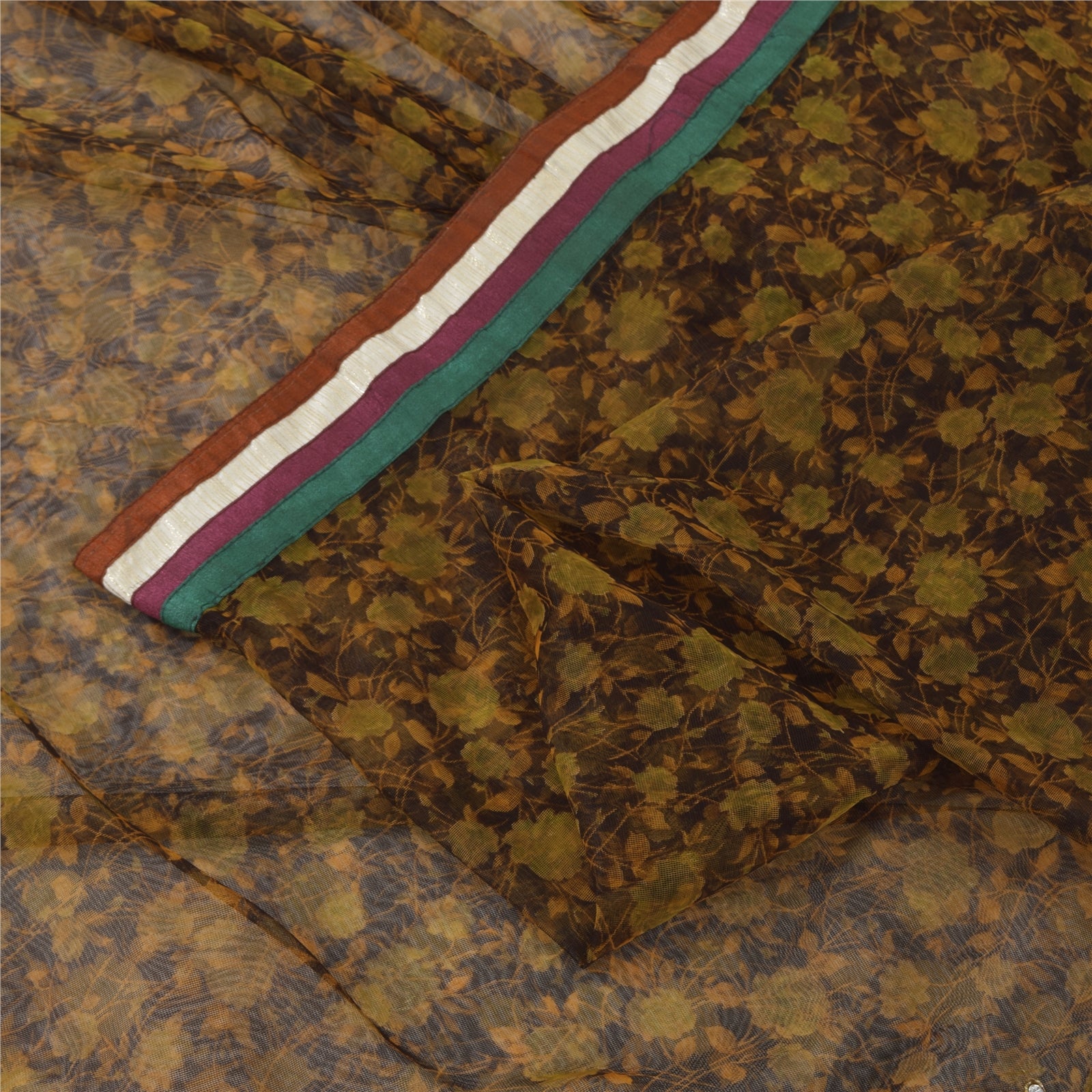 Sanskriti Vintage Black Sarees Net Mesh Embroidered Printed Premium Sari Fabric