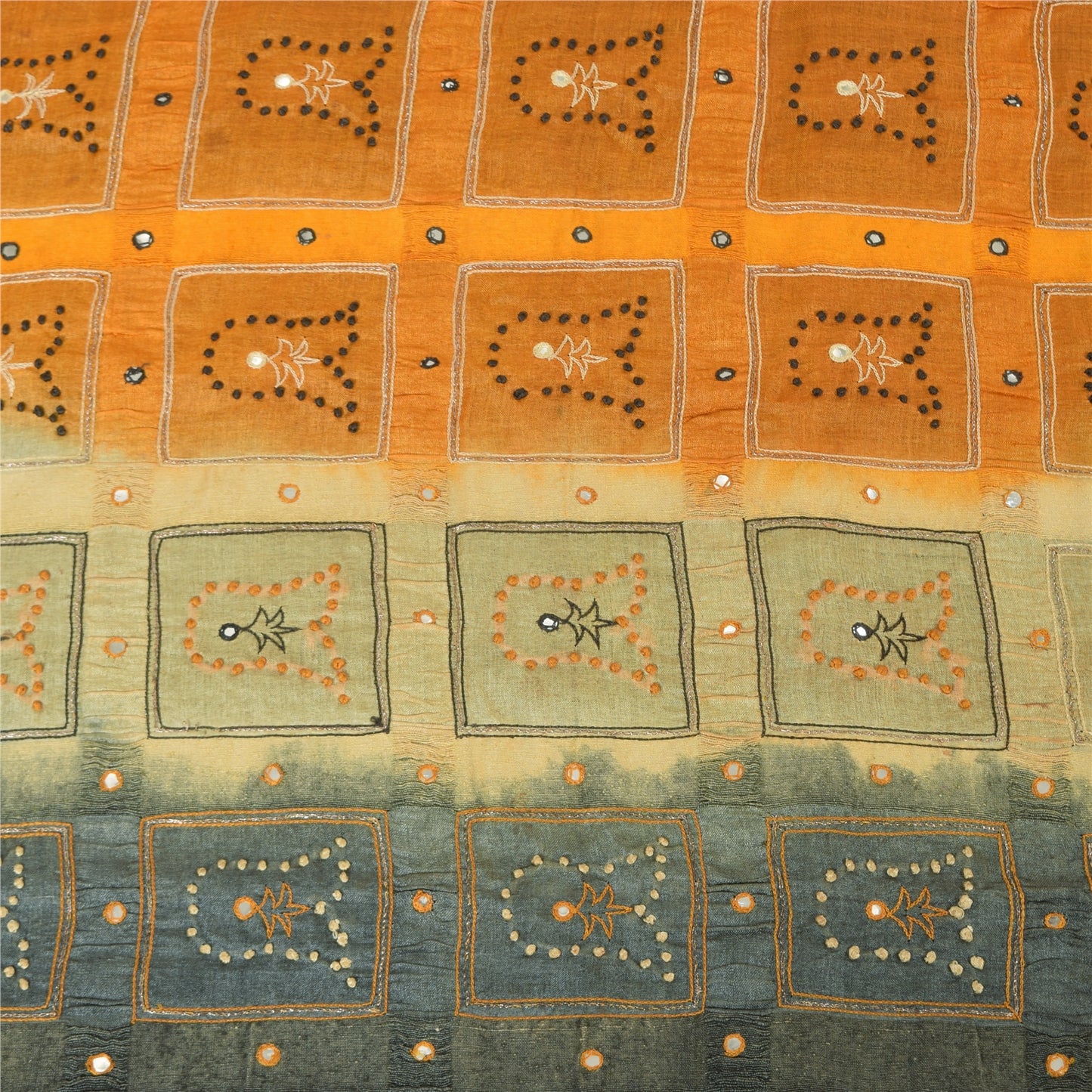 Sanskriti Vintage Sarees Gray & Yellow Pure Silk Hand Embroidery Sari 5+YDFabric
