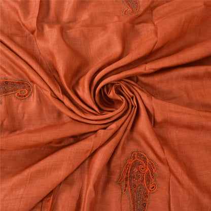 Sanskriti Vintage Brick Red Sarees Pure Silk Embroidered Patch Sari 5+yd Fabric