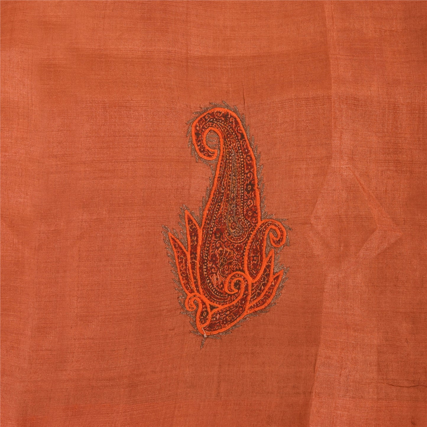 Sanskriti Vintage Brick Red Sarees Pure Silk Embroidered Patch Sari 5+yd Fabric