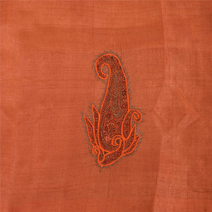 Sanskriti Vintage Brick Red Sarees Pure Silk Embroidered Patch Sari 5+yd Fabric