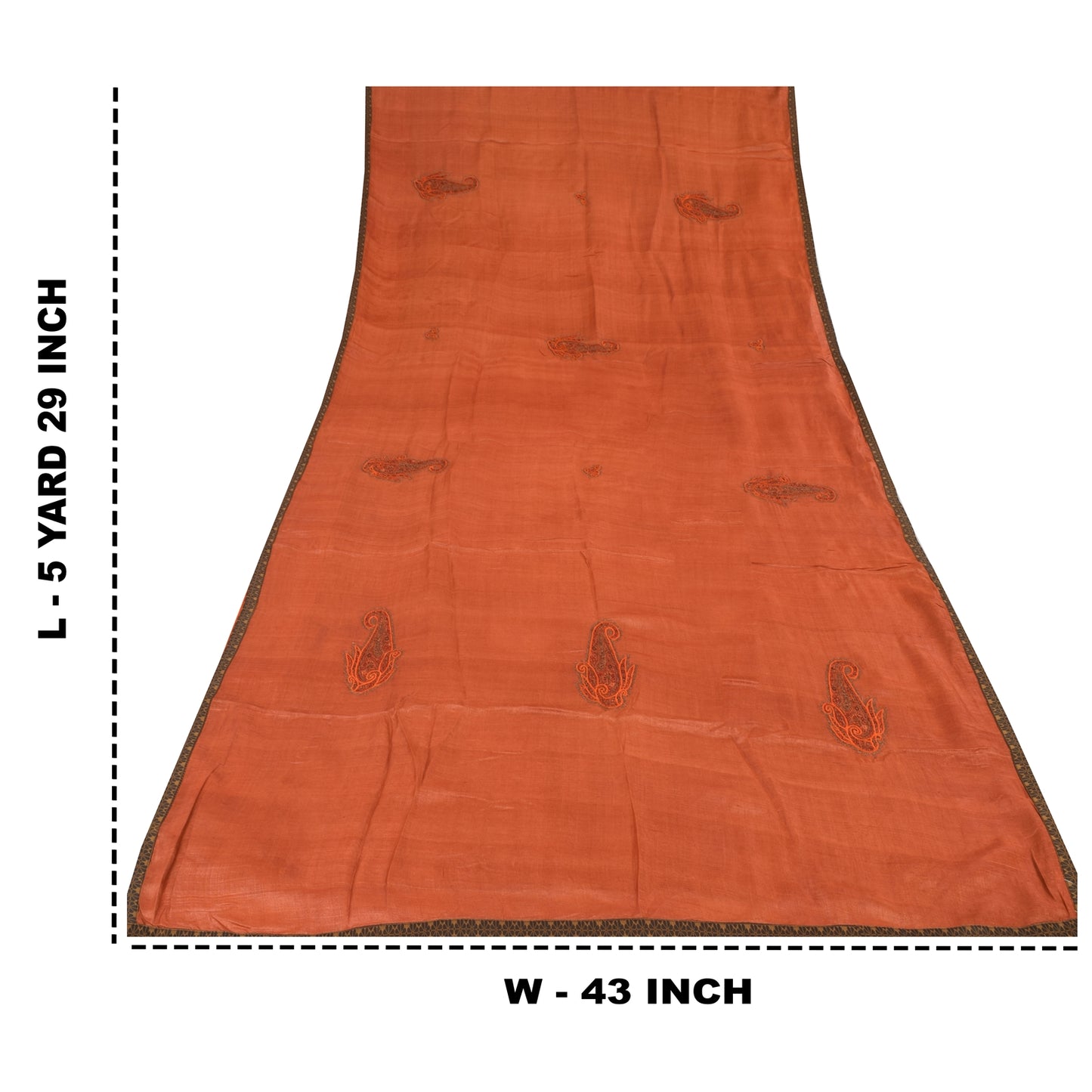 Sanskriti Vintage Brick Red Sarees Pure Silk Embroidered Patch Sari 5+yd Fabric