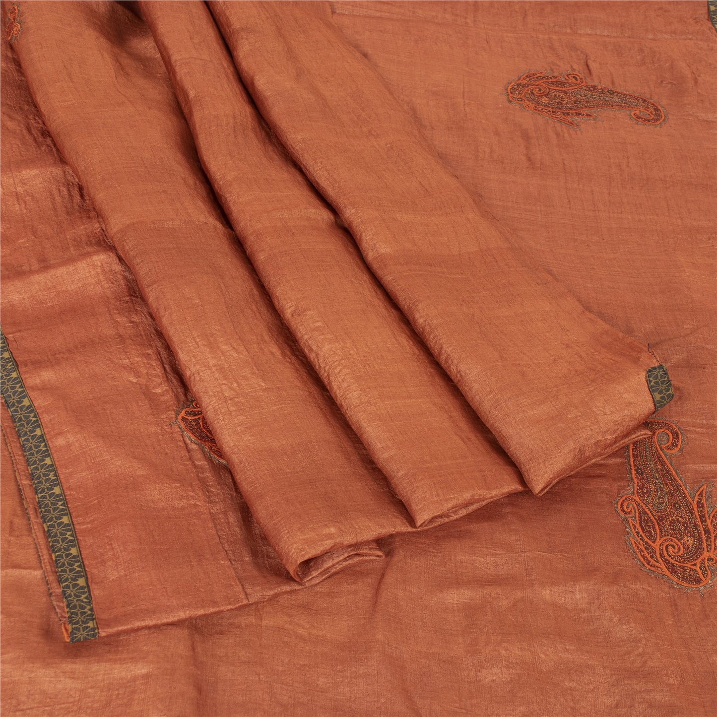 Sanskriti Vintage Brick Red Sarees Pure Silk Embroidered Patch Sari 5+yd Fabric