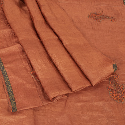 Sanskriti Vintage Brick Red Sarees Pure Silk Embroidered Patch Sari 5+yd Fabric