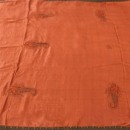 Sanskriti Vintage Brick Red Sarees Pure Silk Embroidered Patch Sari 5+yd Fabric