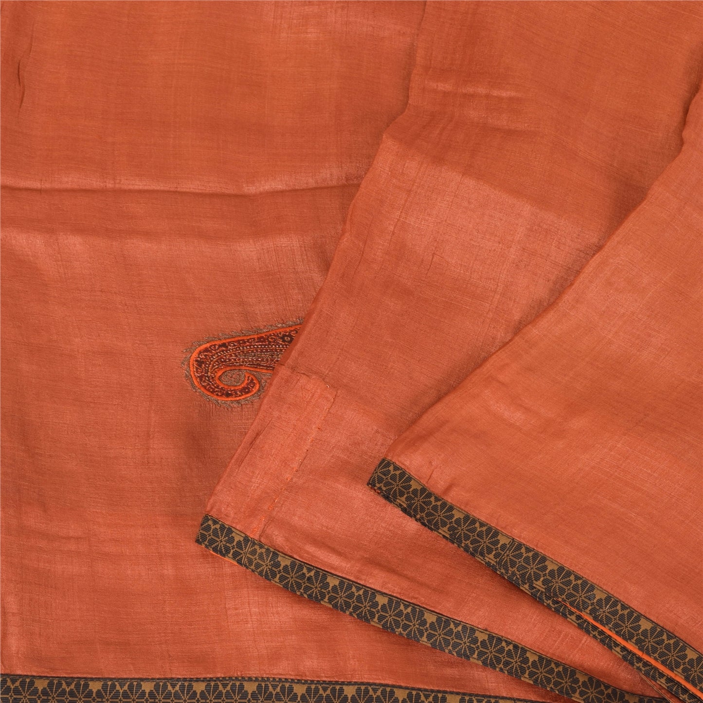 Sanskriti Vintage Brick Red Sarees Pure Silk Embroidered Patch Sari 5+yd Fabric