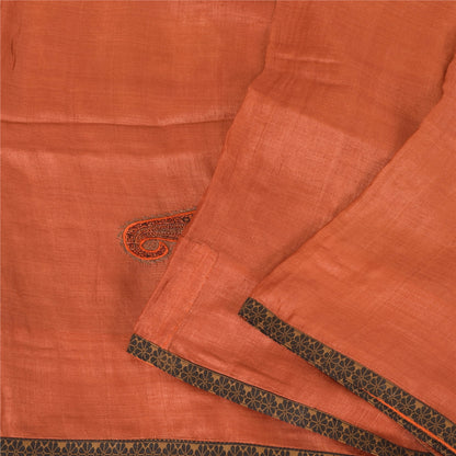 Sanskriti Vintage Brick Red Sarees Pure Silk Embroidered Patch Sari 5+yd Fabric
