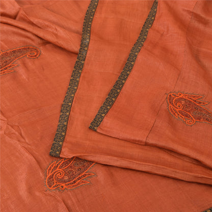 Sanskriti Vintage Brick Red Sarees Pure Silk Embroidered Patch Sari 5+yd Fabric