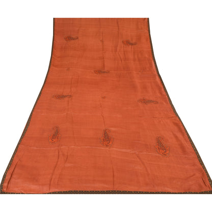 Sanskriti Vintage Brick Red Sarees Pure Silk Embroidered Patch Sari 5+yd Fabric