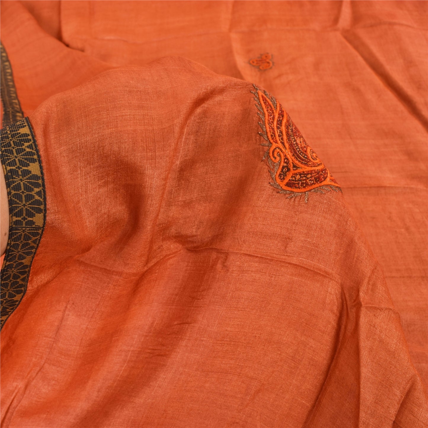 Sanskriti Vintage Brick Red Sarees Pure Silk Embroidered Patch Sari 5+yd Fabric