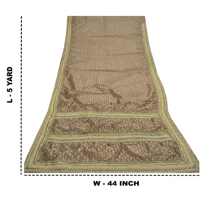 Sanskriti Vintage Brown Saree Net Mesh Hand Beaded Woven Fabric Sari