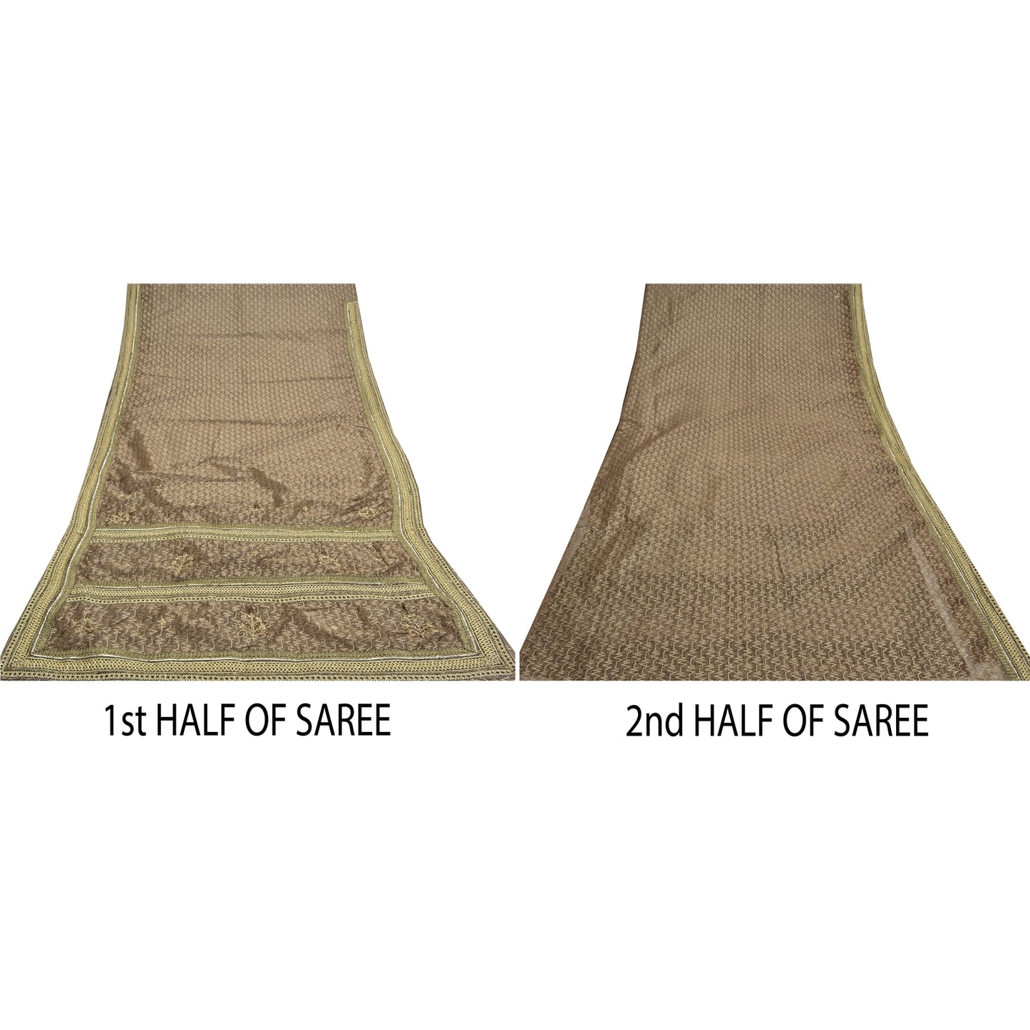 Sanskriti Vintage Brown Saree Net Mesh Hand Beaded Woven Fabric Sari