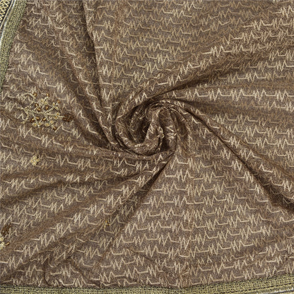 Sanskriti Vintage Brown Saree Net Mesh Hand Beaded Woven Fabric Sari
