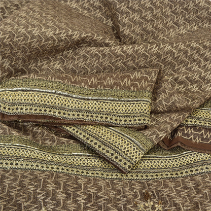 Sanskriti Vintage Brown Saree Net Mesh Hand Beaded Woven Fabric Sari