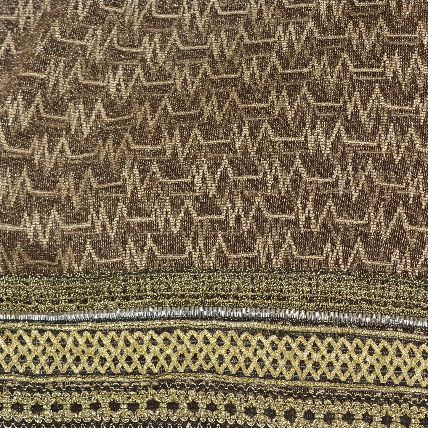 Sanskriti Vintage Brown Saree Net Mesh Hand Beaded Woven Fabric Sari