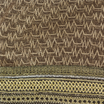 Sanskriti Vintage Brown Saree Net Mesh Hand Beaded Woven Fabric Sari
