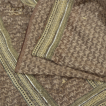 Sanskriti Vintage Brown Saree Net Mesh Hand Beaded Woven Fabric Sari