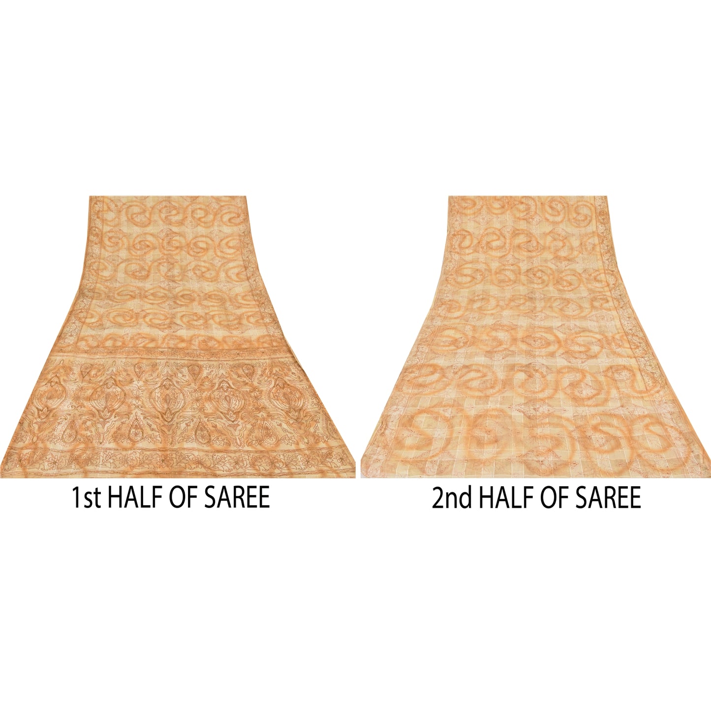 Sanskriti Vintage Cream Sarees Pure Cotton Hand Beaded Printed Sari Craft Fabric