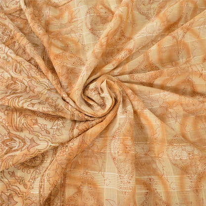Sanskriti Vintage Cream Sarees Pure Cotton Hand Beaded Printed Sari Craft Fabric