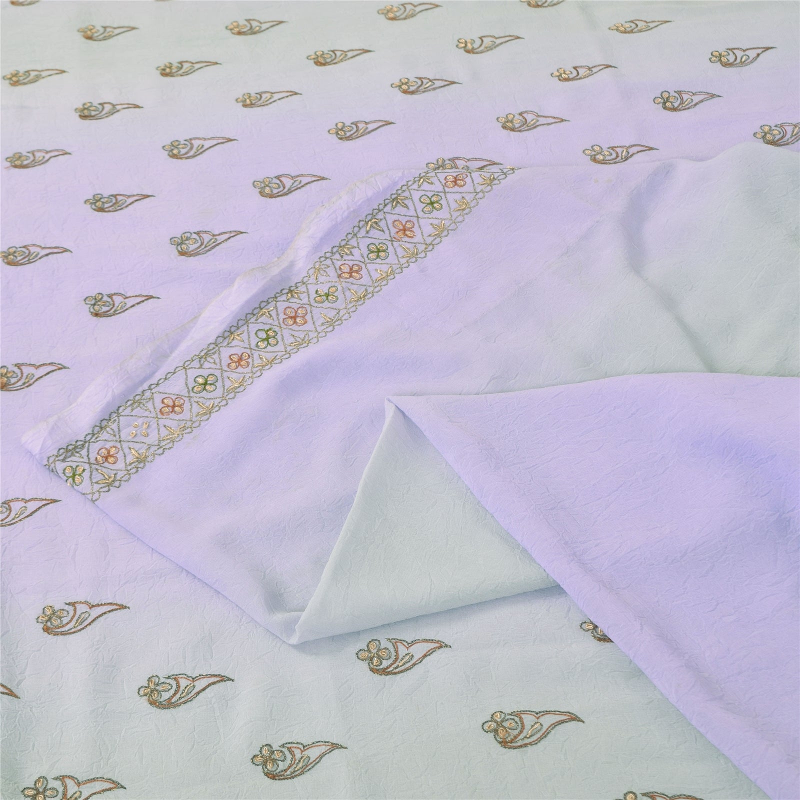 Sanskriti Vintage Lavender Sari Georgette Hand Beaded Craft Fabric Floral Sarees