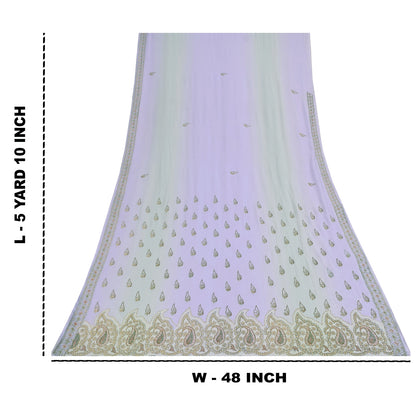 Sanskriti Vintage Lavender Sari Georgette Hand Beaded Craft Fabric Floral Sarees