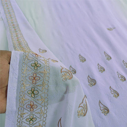 Sanskriti Vintage Lavender Sari Georgette Hand Beaded Craft Fabric Floral Sarees