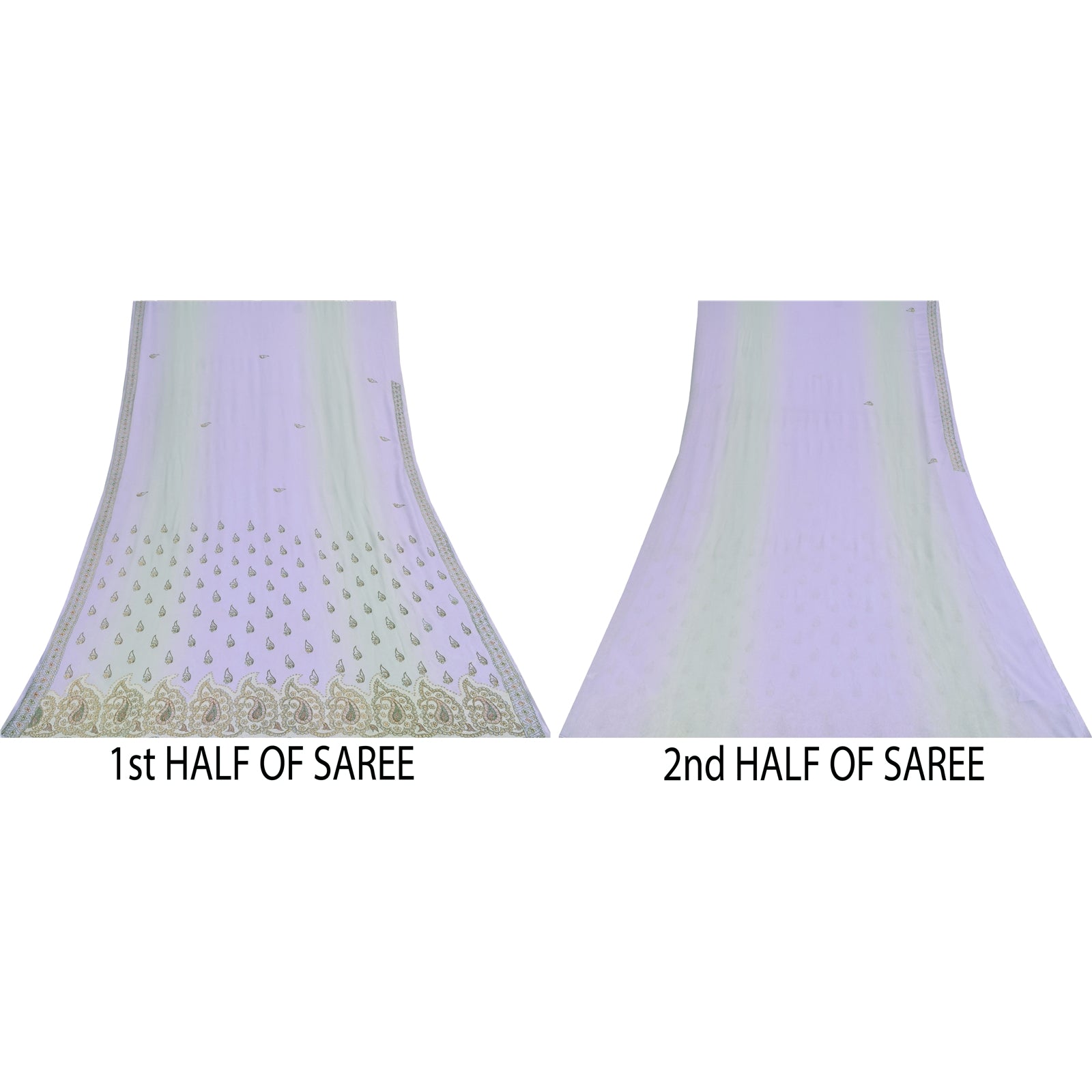 Sanskriti Vintage Lavender Sari Georgette Hand Beaded Craft Fabric Floral Sarees