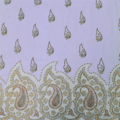 Sanskriti Vintage Lavender Sari Georgette Hand Beaded Craft Fabric Floral Sarees