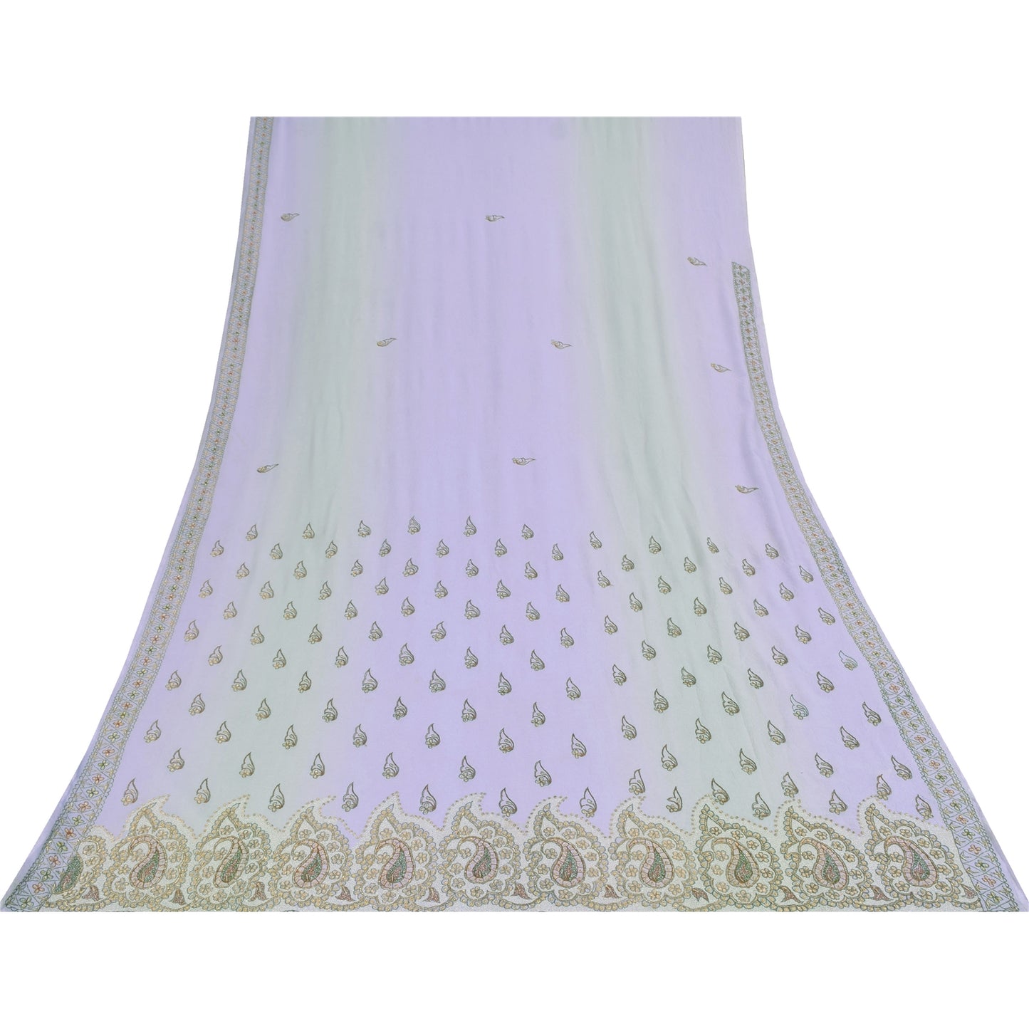 Sanskriti Vintage Lavender Sari Georgette Hand Beaded Craft Fabric Floral Sarees