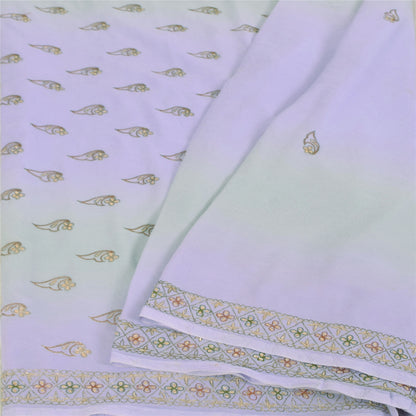 Sanskriti Vintage Lavender Sari Georgette Hand Beaded Craft Fabric Floral Sarees