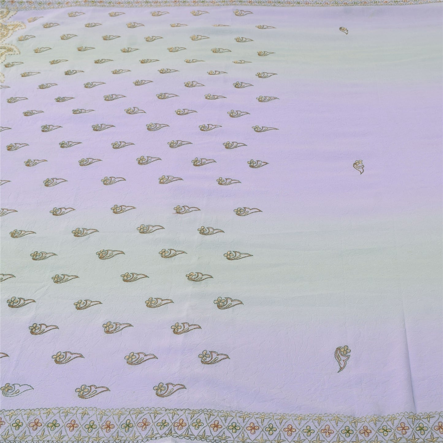 Sanskriti Vintage Lavender Sari Georgette Hand Beaded Craft Fabric Floral Sarees