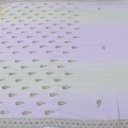 Sanskriti Vintage Lavender Sari Georgette Hand Beaded Craft Fabric Floral Sarees