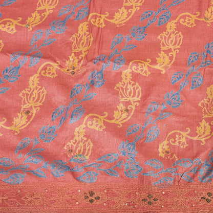 Sanskriti Vintage Pink Sarees Pure Silk Hand Beaded Craft Sustainable Fabric Printed Sari