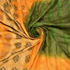 Sanskriti Vintage Green/Saffron Saree Pure Silk Hand Embroidered Fabric Sari