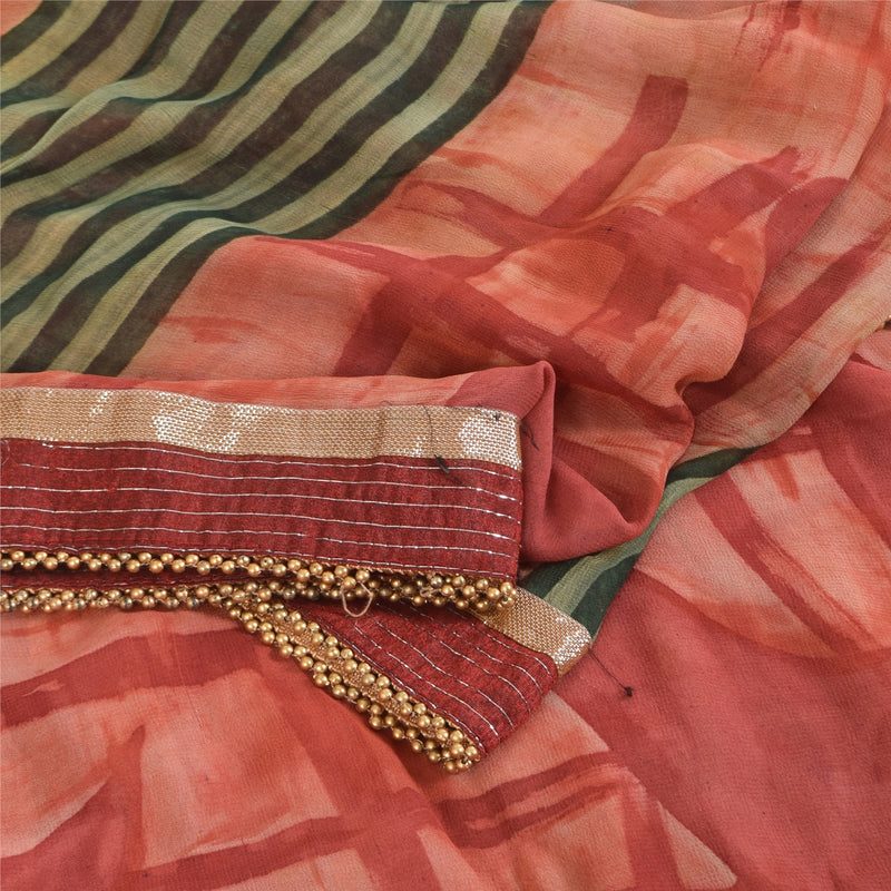Sanskriti Vintage Red Saree Pure Georgette Embroidered Fabric 6yrd Craft Sari