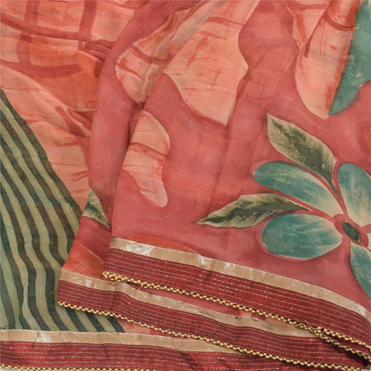 Sanskriti Vintage Red Saree Pure Georgette Embroidered Fabric 6yrd Craft Sari