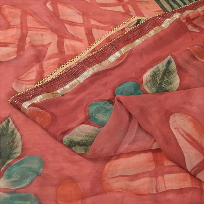 Sanskriti Vintage Red Saree Pure Georgette Embroidered Fabric 6yrd Craft Sari