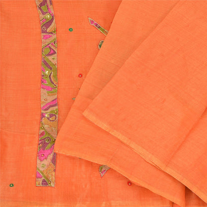 Sanskriti Vintage Orange Saree Pure Cotton Hand Beaded Fabric Craft Sari