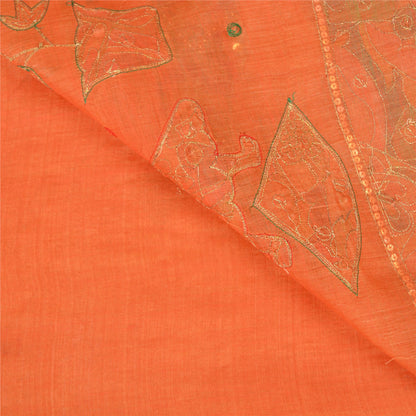 Sanskriti Vintage Orange Saree Pure Cotton Hand Beaded Fabric Craft Sari