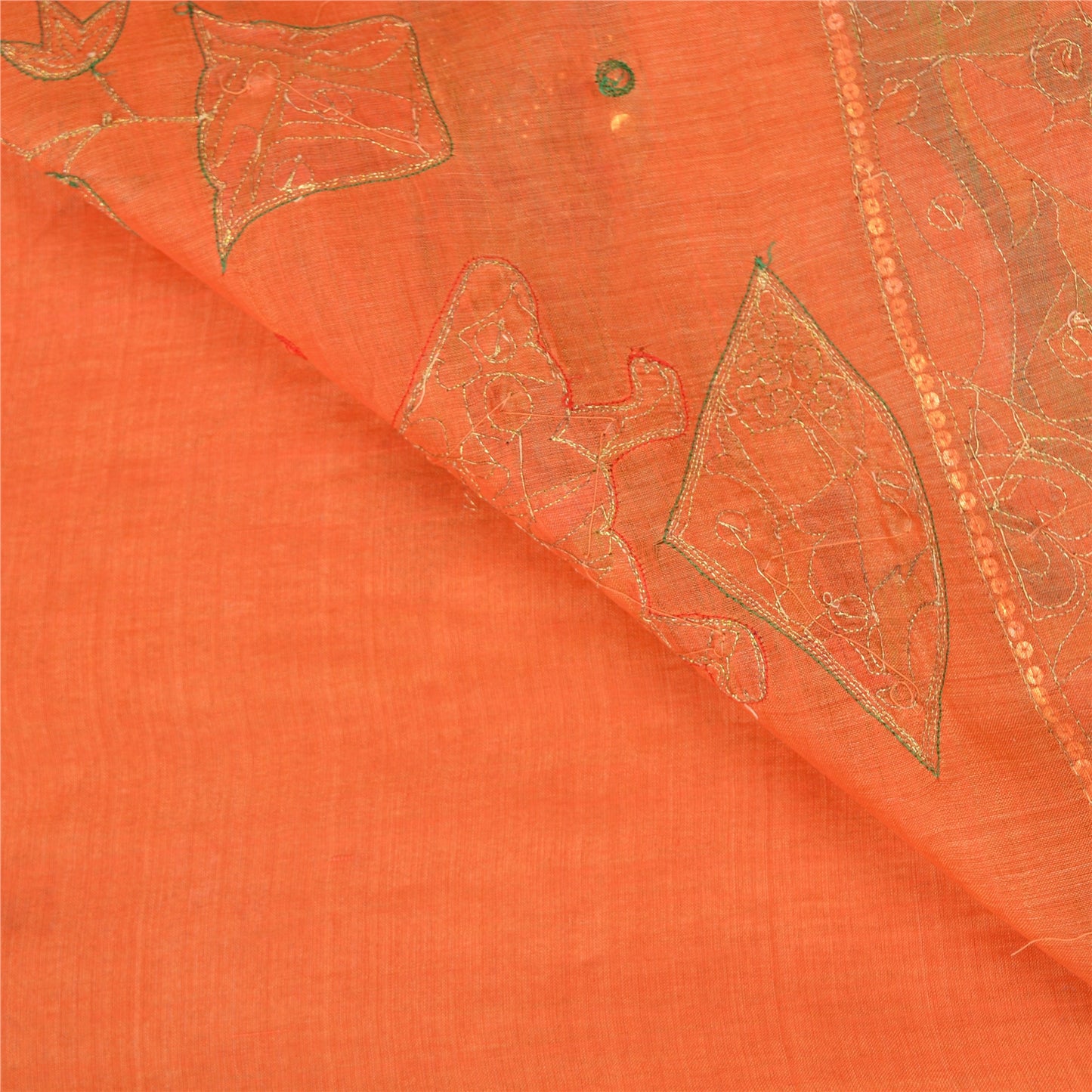 Sanskriti Vintage Orange Saree Pure Cotton Hand Beaded Fabric Craft Sari